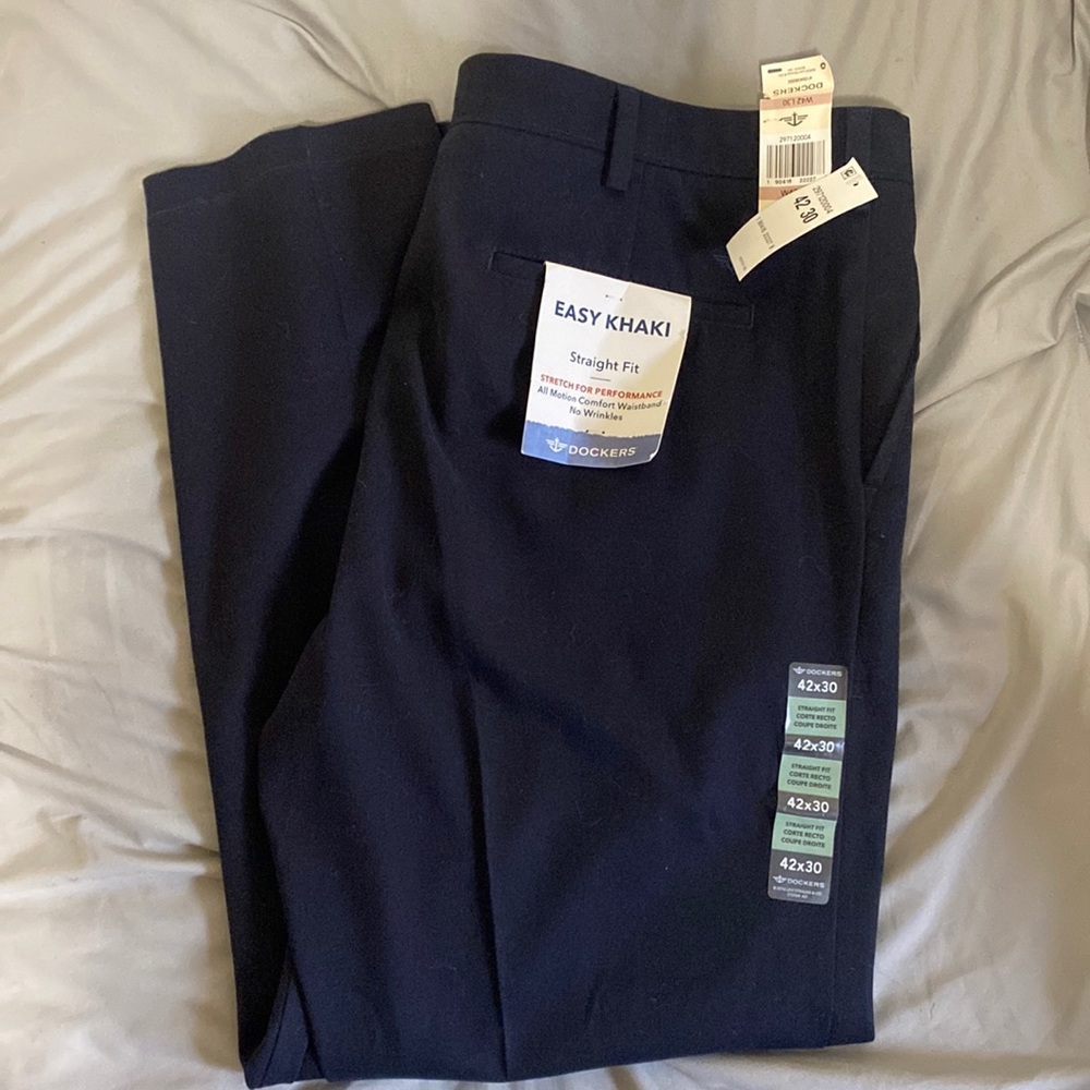 Navy straight fit khakis